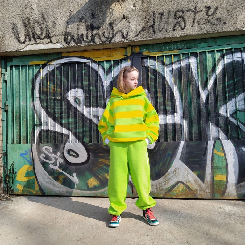 Bright Green Pants, Green sweatpants for woman man, Drop crotch loose pants, Sweats, Yellow cotton trousers, Plus size clothing image 7