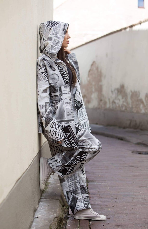 Newspaper Print Unisex Pants, Fashion Clothing, Baggy Low Waisted Trousers,  White Black Trousers - Etsy