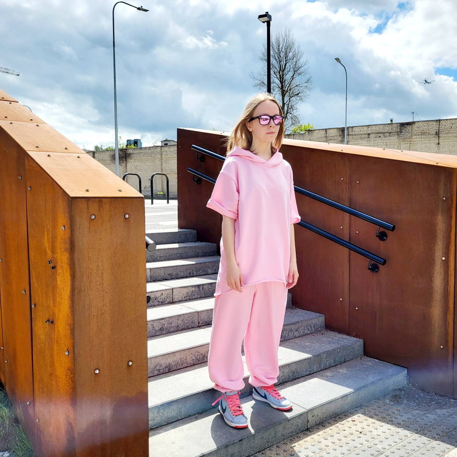 Baby Pink Short Sleeve Hoodie 100 Cotton Oversize Hoodie Man