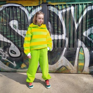 Bright Green Pants, Green sweatpants for woman man, Drop crotch loose pants, Sweats, Yellow cotton trousers, Plus size clothing image 5