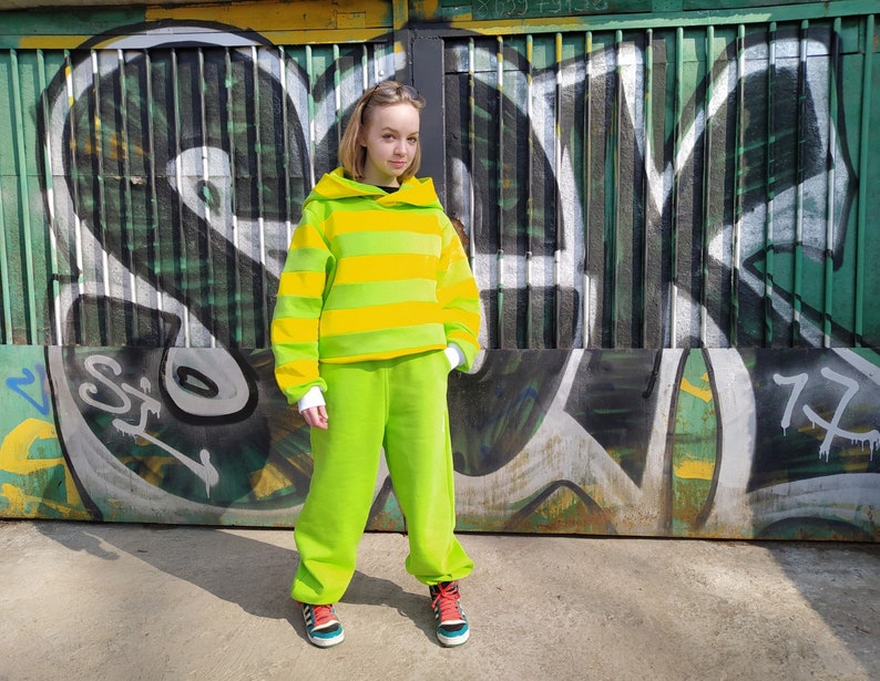 Bright Green Pants, Green sweatpants for woman man, Drop crotch loose pants, Sweats, Yellow cotton trousers, Plus size clothing image 5