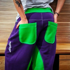 Baggy Purple Green Pink Blue Sweatpants, Rainbow loose low waist cotton sweatpant man woman, Unisex Cool Pants, Dance Pants, Sweatpants