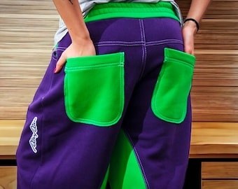 Baggy Purple Green Pink Blue Sweatpants, Rainbow loose low waist cotton sweatpant man woman, Unisex Cool Pants, Dance Pants, Sweatpants