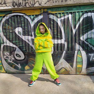 Bright Green Pants, Green sweatpants for woman man, Drop crotch loose pants, Sweats, Yellow cotton trousers, Plus size clothing image 4
