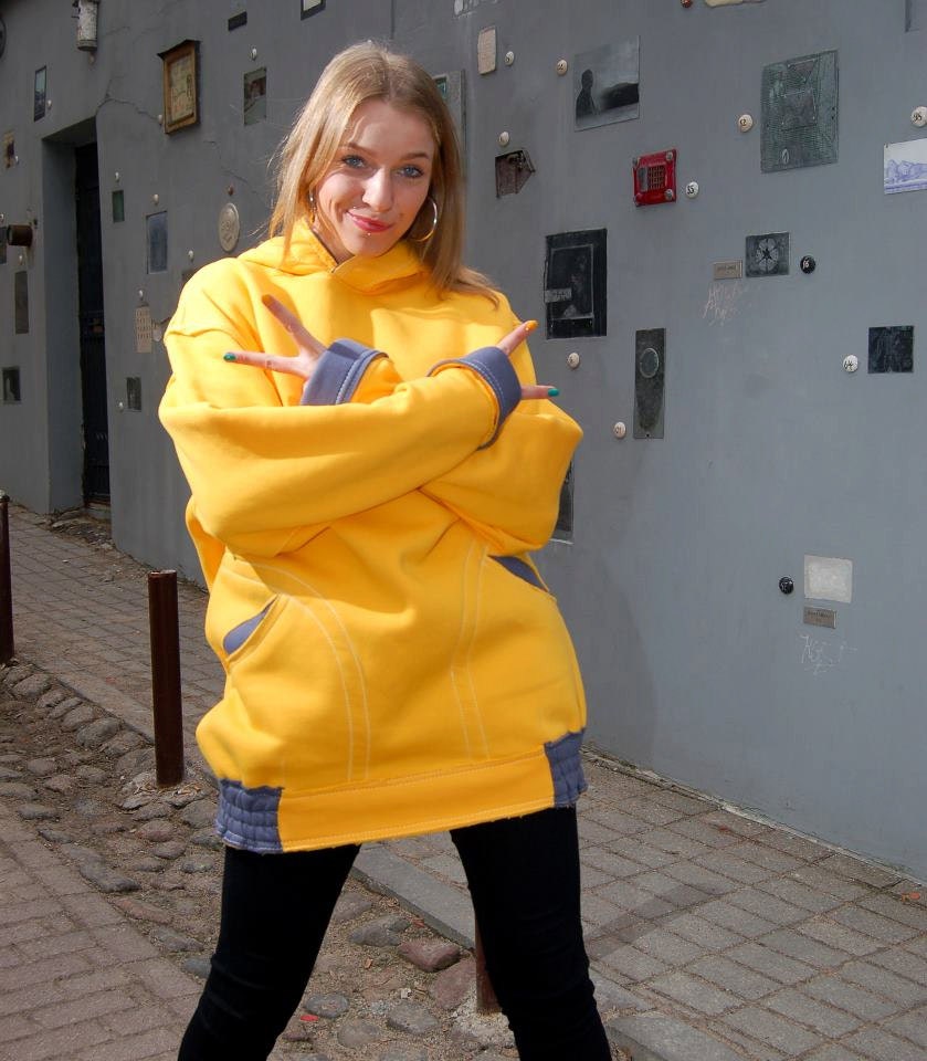 Yellow Hoodie, Oversized Bright Yellow Cotton Hoodie, Big Hood