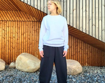 Black Looped Cotton Harem Pants: Unisex Drop Crotch Sweatpants
