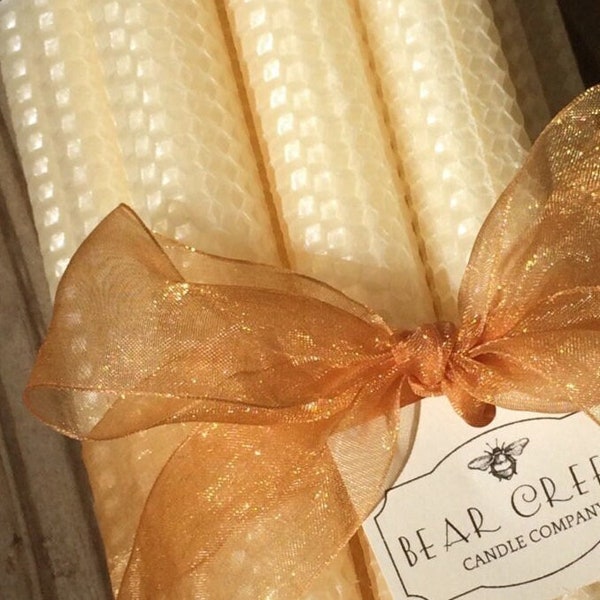 Bundle of Six 12" Tall Pure Beeswax Honeycomb Taper Candles  | Non Toxic Candles with Cotton Candle Wicks