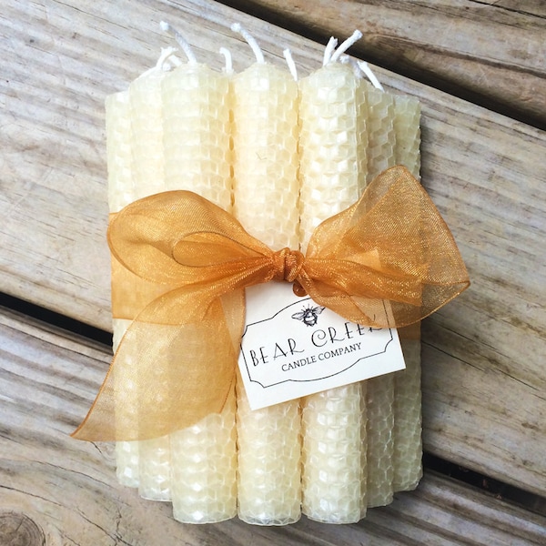 One Dozen 6" Tall Hand Rolled Pure Beeswax Honeycomb Taper Candles | Non-toxic Candles with Cotton Candle Wicks