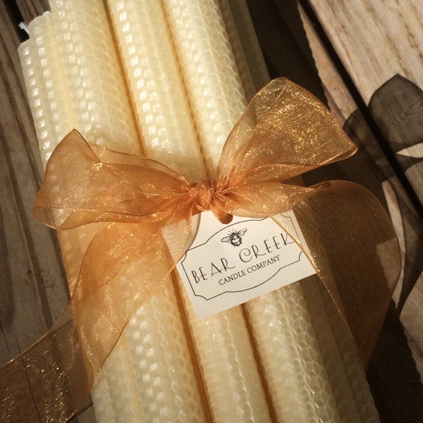 One Dozen 12" Tall Pure Beeswax Honeycomb Taper Candles  | Non Toxic Candles with Cotton Candle Wicks