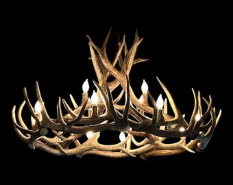 Elk Antler Chandelier | Rustic Lodge Lighting | Real Antler Light Fixture | Cabin Decor