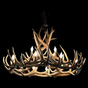 Classic Elk Chandelier, Rustic Lighting, Farm House Lights, Large Chandelier