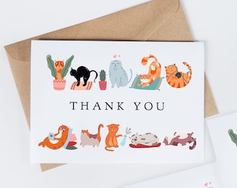 Pack of 10 Cat Themed Thank you / Note cards with Envelopes