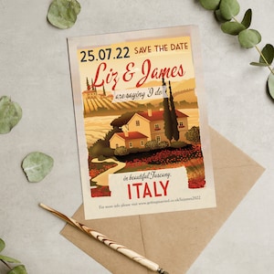 Italian Countryside Vintage Postcard Destination Wedding Save the Date cards & Envelopes