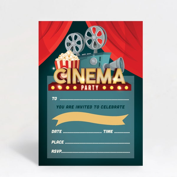 INVITATIONS D’ANNIVERSAIRE DE CINÉMA, Invitations d’anniversaire de film, Fête de cinéma, Fête de cinéma, Invitations d’anniversaire pour enfants Pack de 10 invitations à une fête