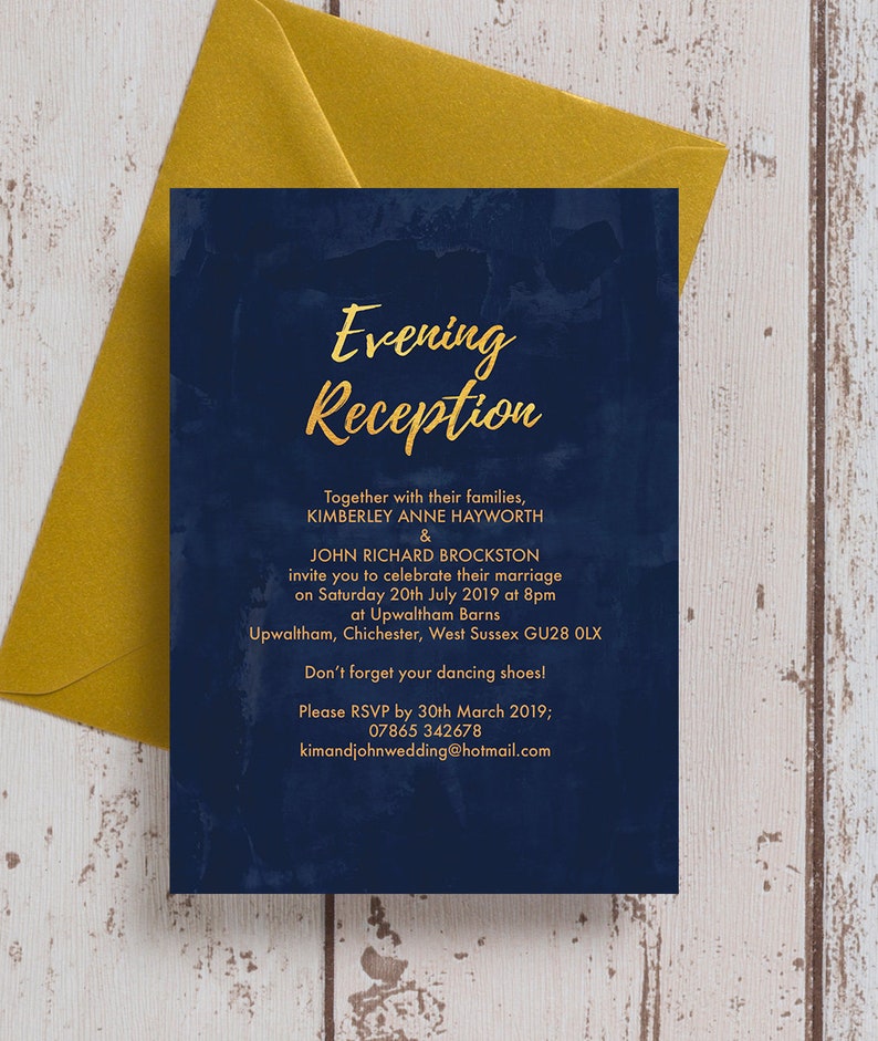 Personalised Navy Blue and Gold Wedding Evening Reception Etsy