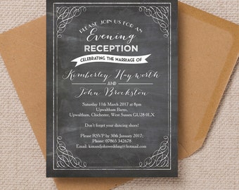 Personalised Personalised Vintage Chalkboard Evening Wedding Reception Invitation with envelope