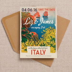 Italy Retro Travel Postcard Destination Wedding Save the Date Cards and envelopes