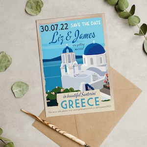 Santorini Cartolina retrò Destinazione Matrimonio Salva la data Carte e buste