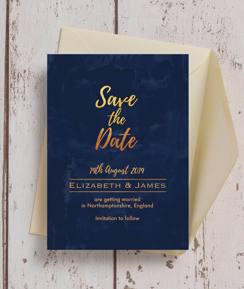 Navy Blue and Gold Wedding Save the Date Cards & Envelopes Etsy