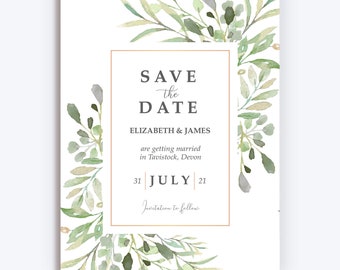 Greenery Wedding Save the Date cards & Envelopes