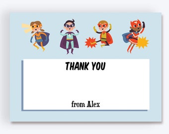 Children's Superhero Super Boy and Girl Themed Thank You Notes / postcards Cards and Envelopes