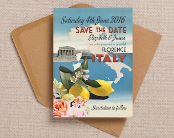 Vintage Italy Postcard Destination Wedding Save the Date Cards and envelopes