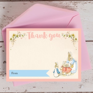 Schreibbereit Beatrix Potter Pink Peter Rabbit Kinderparty Dankeskarten 10er Pack und Umschläge