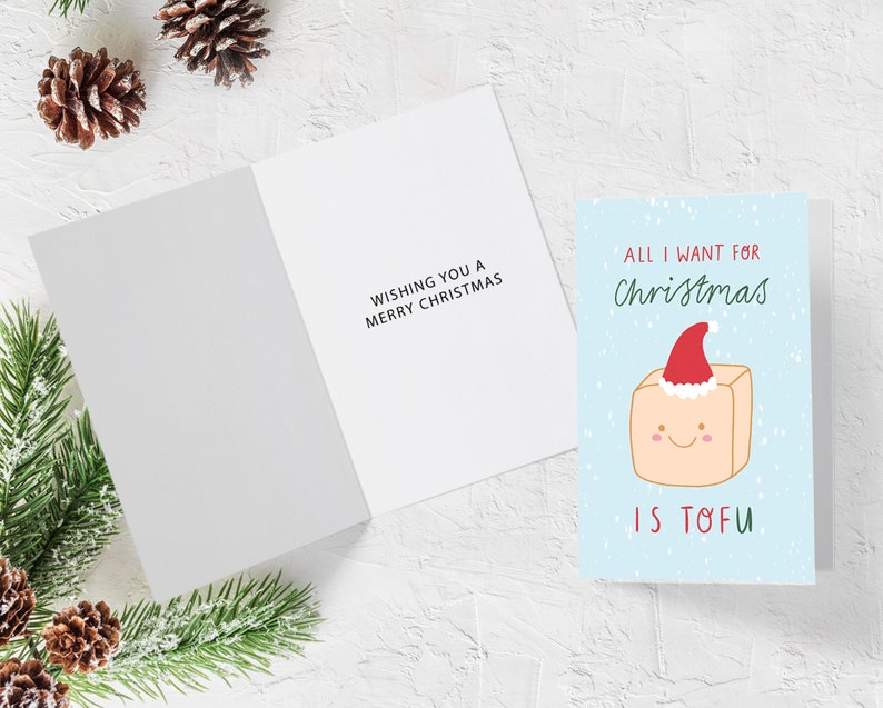 Vegan Themed Mixed Pack of 10 Christmas Cards and Envelopes, 5 Different Designs. image 8