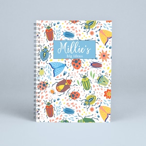 Insectos insectos MiniBeasts notebook personalizado bloc de notas libro pad, A5 niñas niños unisex niños niños niños cumpleaños bautizo bautismo regalo rosa Reino Unido