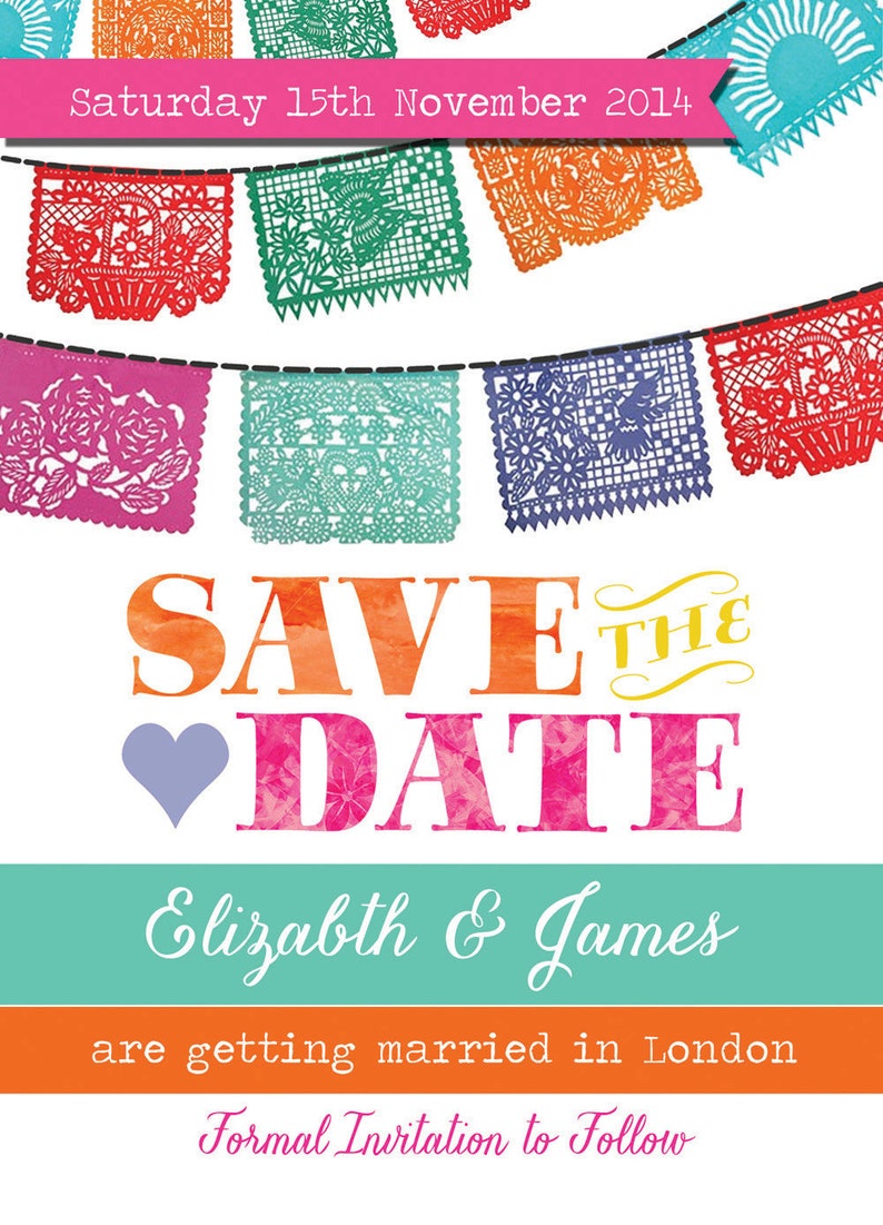 Mexican Fiesta Bunting Wedding Save the Date Cards