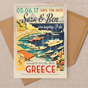 Isole greche Cartolina di destinazione vintage Biglietti di nozze Save the Date