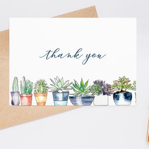 Paquete de 10 tarjetas de agradecimiento/notas con sobres de cactus, suculentas y plantas