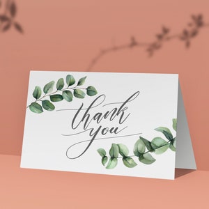 Danke Eukalyptusblätter Flache Postkarten / gefaltete Dankeschön- / Karte mit Umschlägen im Blattdesign