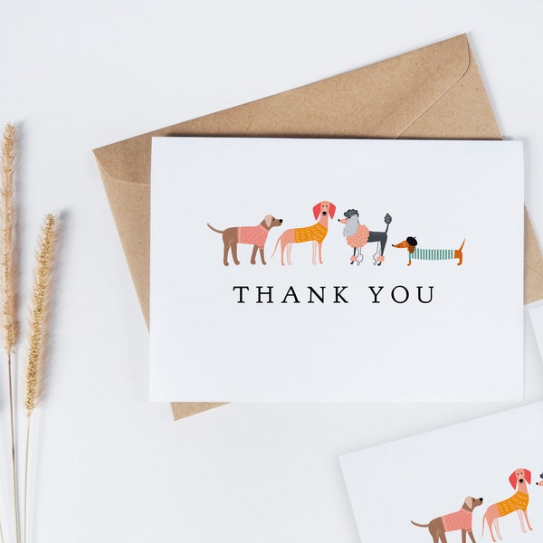 Dog Themed Flat or Folded Thank you / Note cards with Envelopes Pack of 10 Notecards