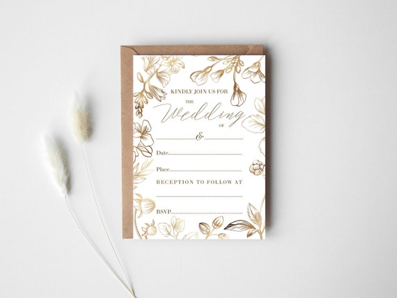 Invitaciones de boda florales blancas y doradas, listas para escribir,  escribe tus propias invitaciones de recepción de boda, pack de 10 con  sobres -  España