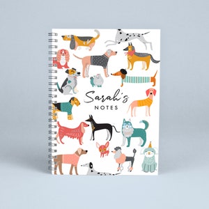 Notebook Personalised Illustrated Dog Breeds, Pet, dogs, Puppy, Pooch, A5 Note book, teachers Birthday Notepad Gift - UK