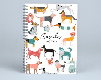 Notebook Personalised Illustrated Dog Breeds, Pet, dogs, Puppy, Pooch, A5 Note book, teachers Birthday Notepad Gift - UK