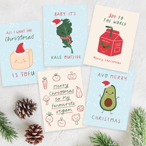 Vegan Themed Mixed Pack of 10 Christmas Cards and Envelopes, 5 Different Designs. image 1
