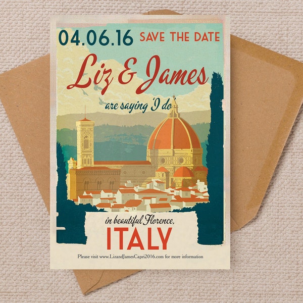 Florence Italie Ville italienne vintage Destination Carte postale Mariage Save the Date Cards and Envelopes