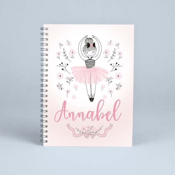 Ballerina Ballet Dancing Notebook Personalised Note Book Pad, A5 Girls Childrens Childs, birthday Gift Pink UK