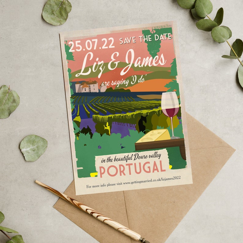 Portuguese Countryside Postcard Wedding Save the Date Cards and Envelopes