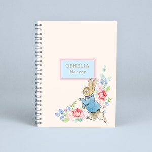 Peter Rabbit Beatrix Potter Cuaderno Personalizado Nota Libro Pad, A5 Niñas Niños Niños, Cumpleaños bautizo bautismo Regalo Rosa Reino Unido