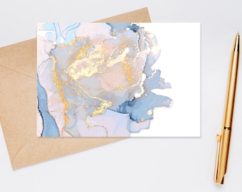 Pack of 10 Blue and Gold Marble Design Note cards with Kraft Envelopes