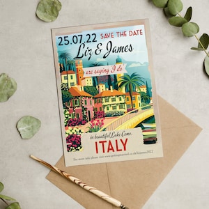 Italie Ville Port Vintage Destination Carte Postale Mariage Save the Date Cartes et Enveloppes