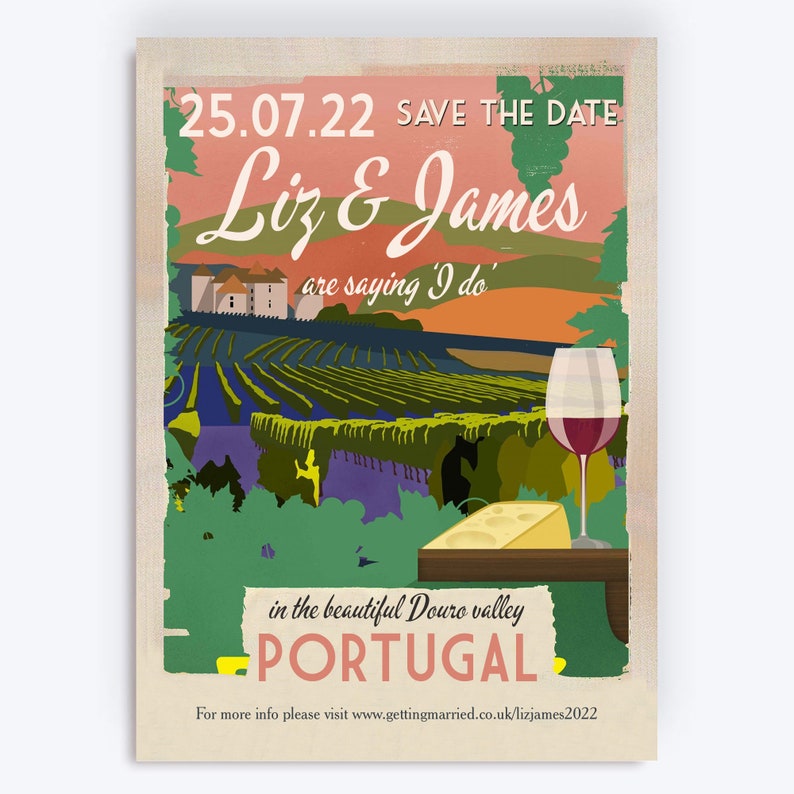 Portuguese Countryside Postcard Wedding Save the Date Cards and Envelopes