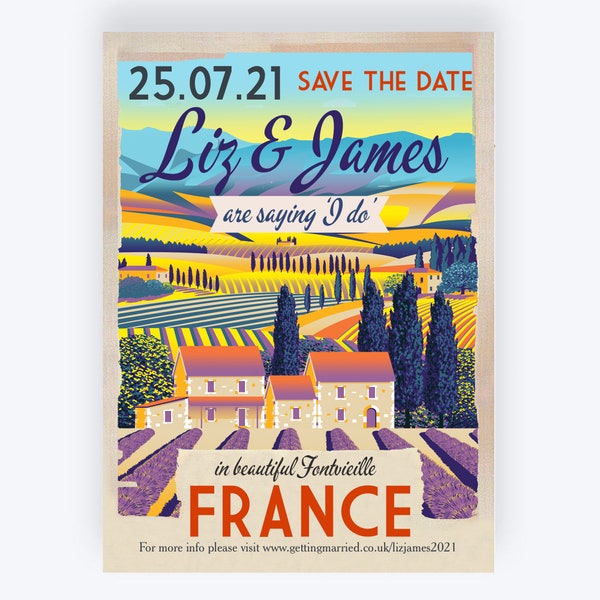 Provence, French Countryside, Vintage Destination Postcard Wedding Save the Date cards & Envelopes