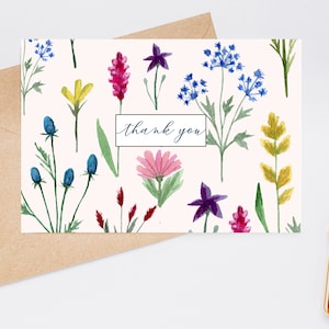 Pack of 10 Wild Flowers Floral Garden Flat or Folded Thank you / Note cards with Envelopes image 3