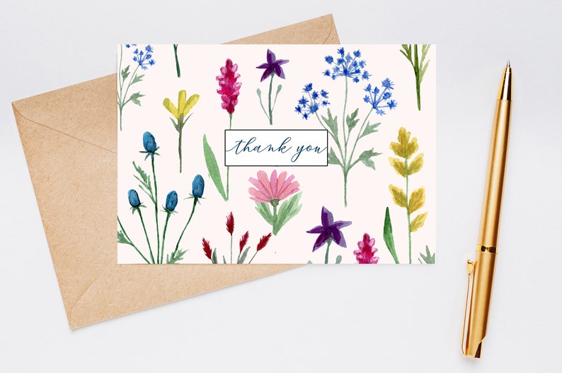 Pack of 10 Wild Flowers Floral Garden Flat or Folded Thank you / Note cards with Envelopes image 3