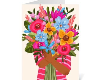 Bunch of Flowers Illustrated Greetings Card, New Job, New Chapter, Congratulations, Well done, Thank you