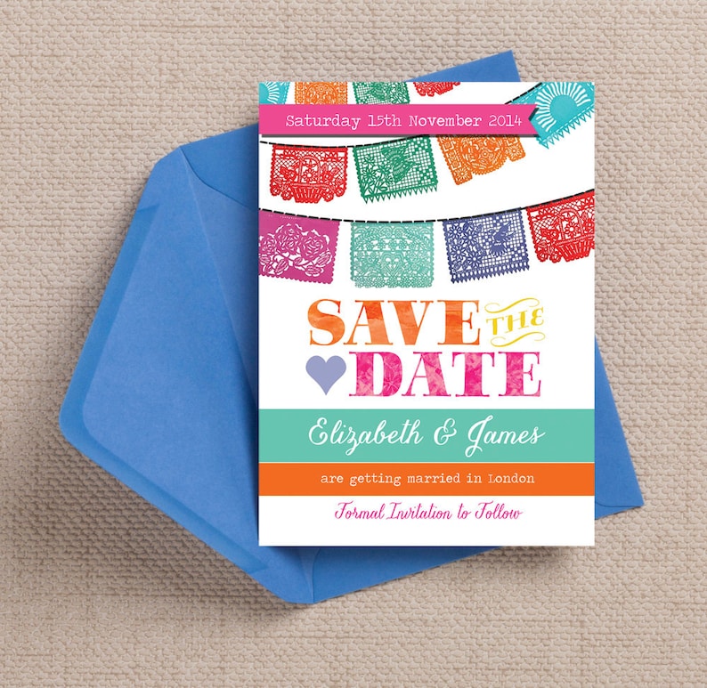 Mexican Fiesta Bunting Wedding Save the Date Cards